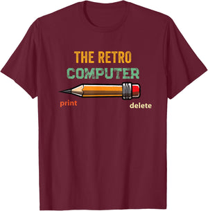 Retro Old-School Computer Pencil Funny Tech Teacher Gift T-Shirt - T-Shirt | Maroon