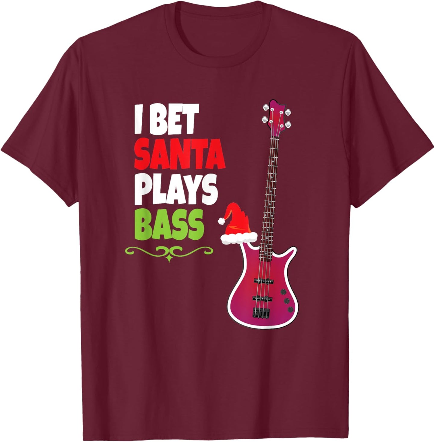 Gift Bass Guitar Player - Cool Santa Christmas T-Shirt - T-Shirt | Maroon