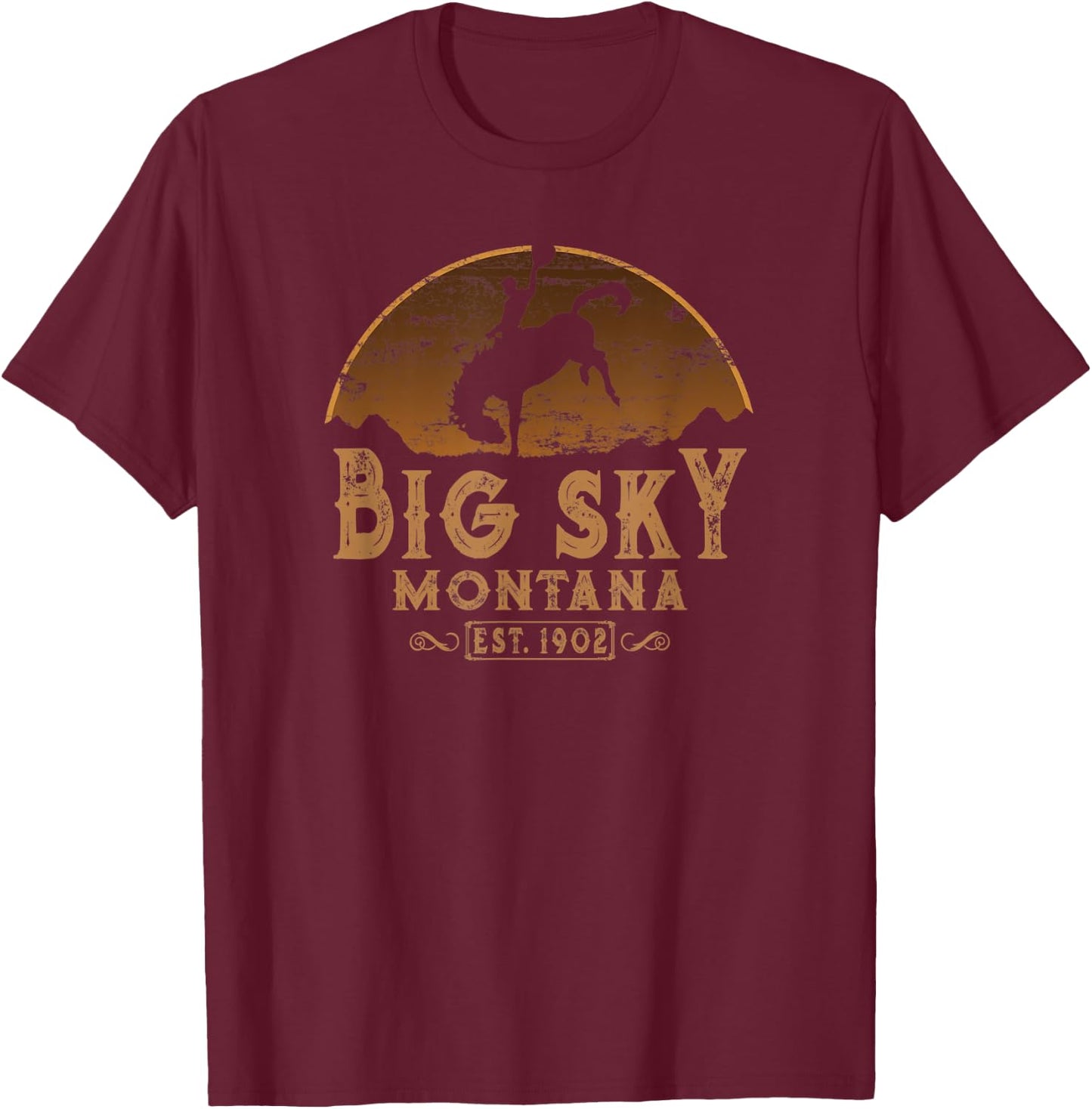 Big Sky Montana MT Wild West Rodeo Cowboy T-Shirt - T-Shirt | Maroon