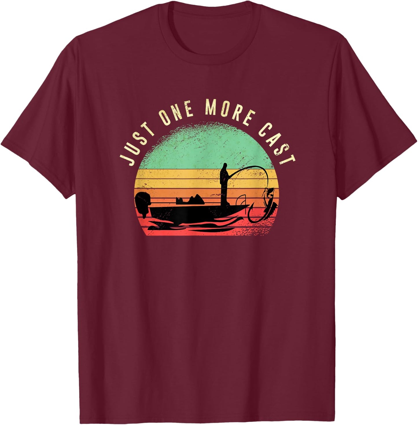 Just One More Cast Sunset Funny Fishing Addicts Hobby T-Shirt - T-Shirt | Maroon