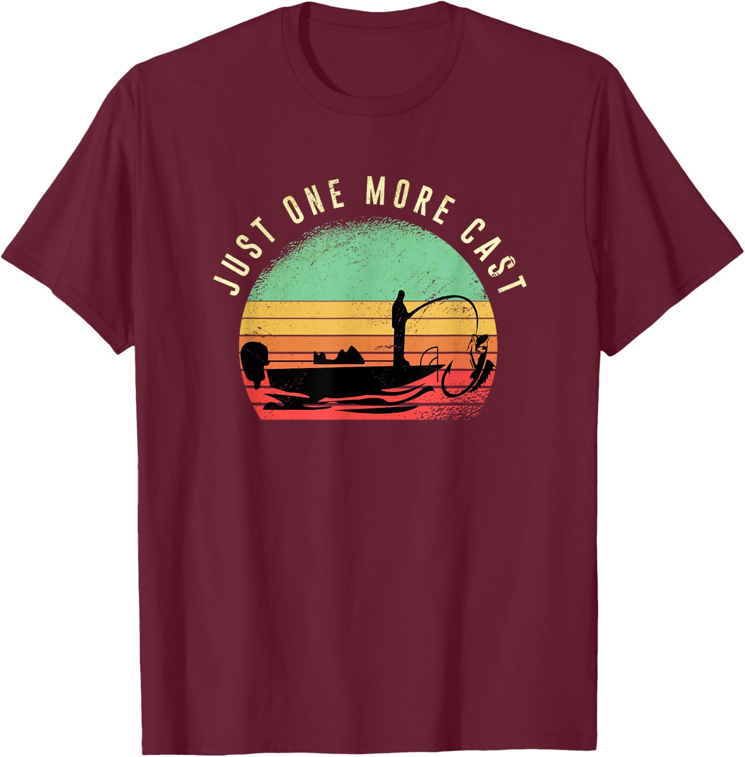 Just One More Cast Sunset Funny Fishing Addicts Hobby T-Shirt - T-Shirt | Maroon