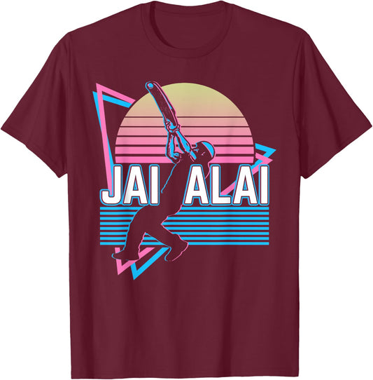 Jai Alai Player Retro T-Shirt - T-Shirt | Maroon