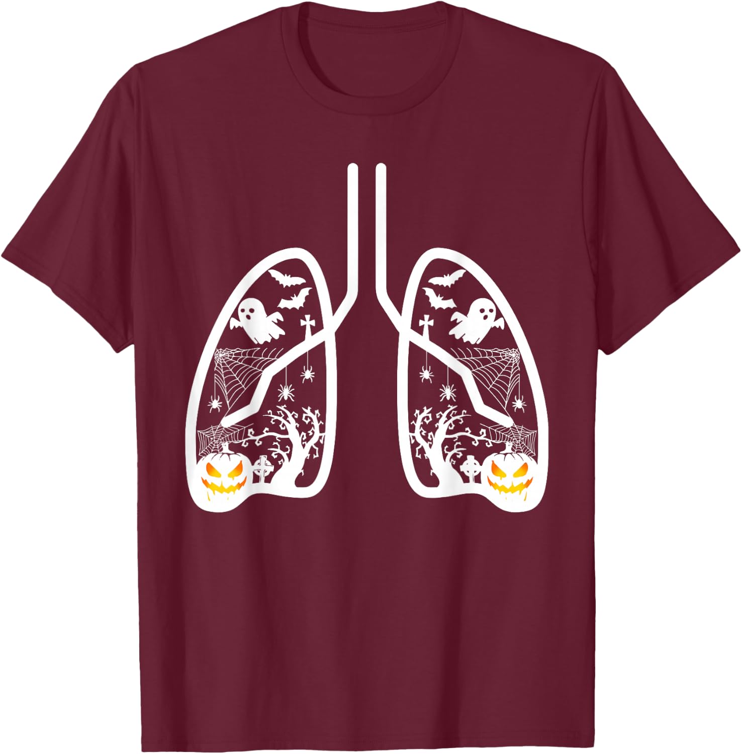 Retro Respiratory Therapist RT Lung Ghost Pumpkin Halloween T-Shirt - T-Shirt | Maroon