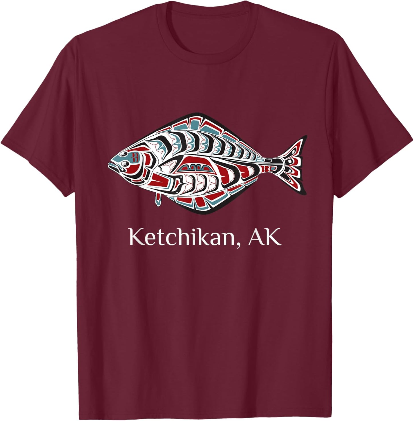 Ketchikan, Alaska Halibut Native American Fishers T-Shirt - T-Shirt | Maroon
