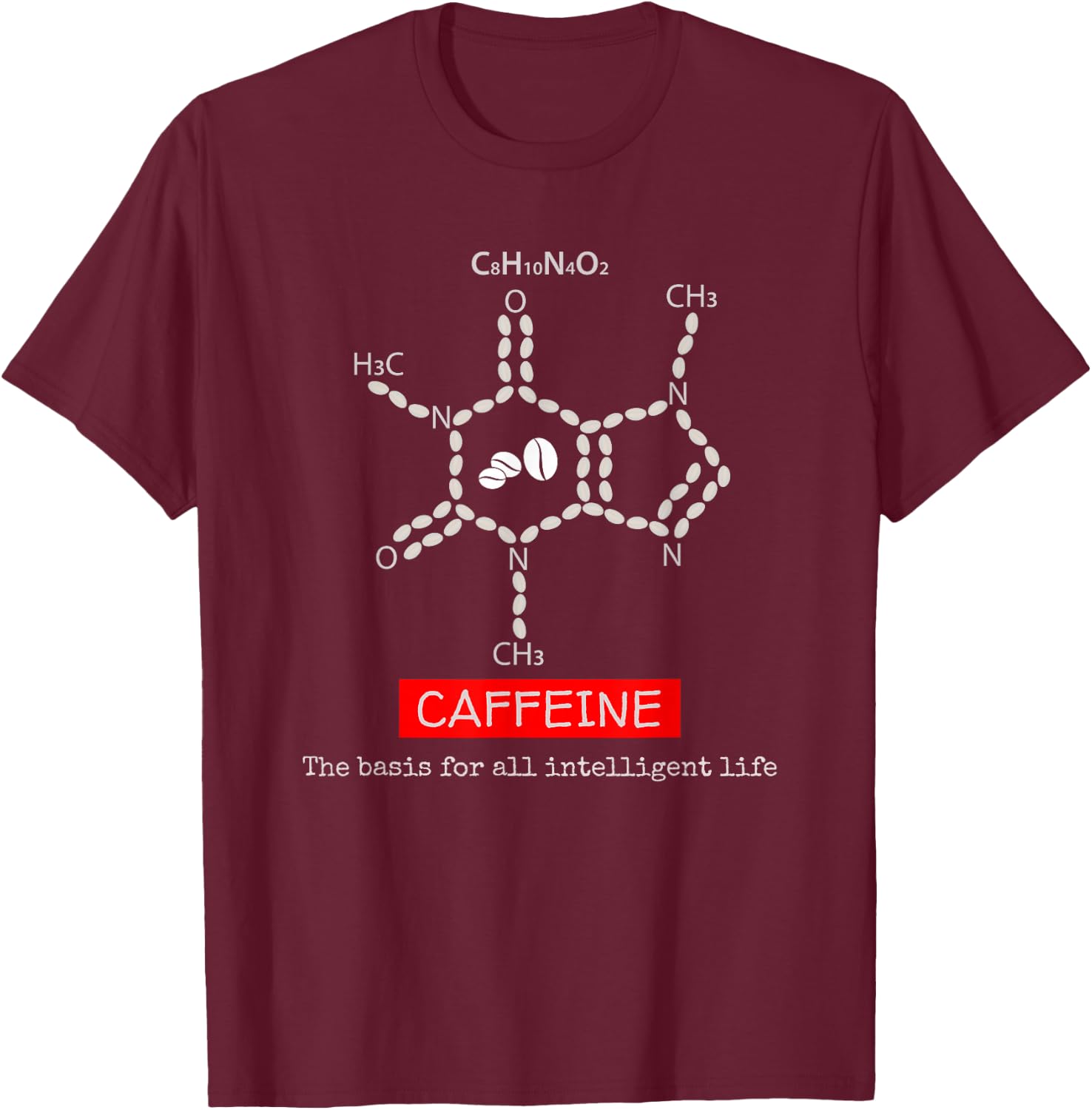 Caffeine Molecule Shirt: Caffeine Molecule Coffee T Shirt T-Shirt - T-Shirt | Maroon