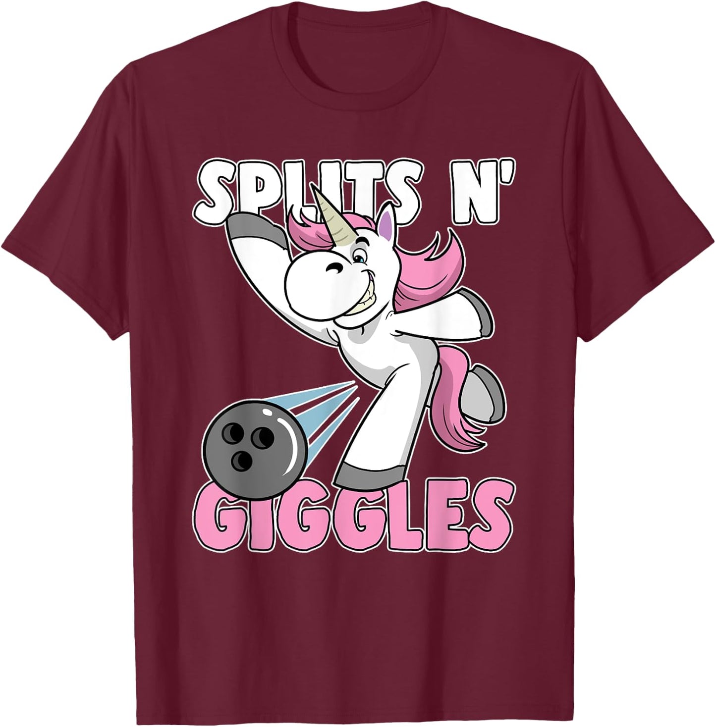 Splits n' Giggles Unicorn Bowling Bowler T-Shirt - T-Shirt | Maroon