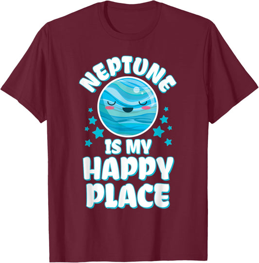 Neptune is My Happy Place Solar System Planet T-Shirt - T-Shirt | Maroon