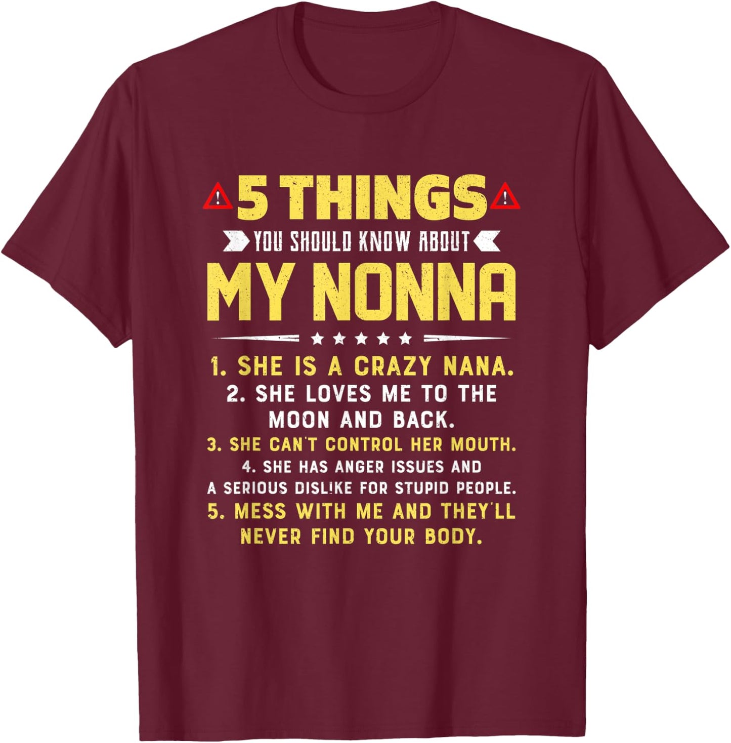 5 Things You Should Know About My Nonna Grandkids T-Shirt - T-Shirt | Maroon