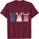 3 US Flag French Bulldogs 4th Of July Patriotic Frenchie Dog T-Shirt - T-Shirt | Maroon