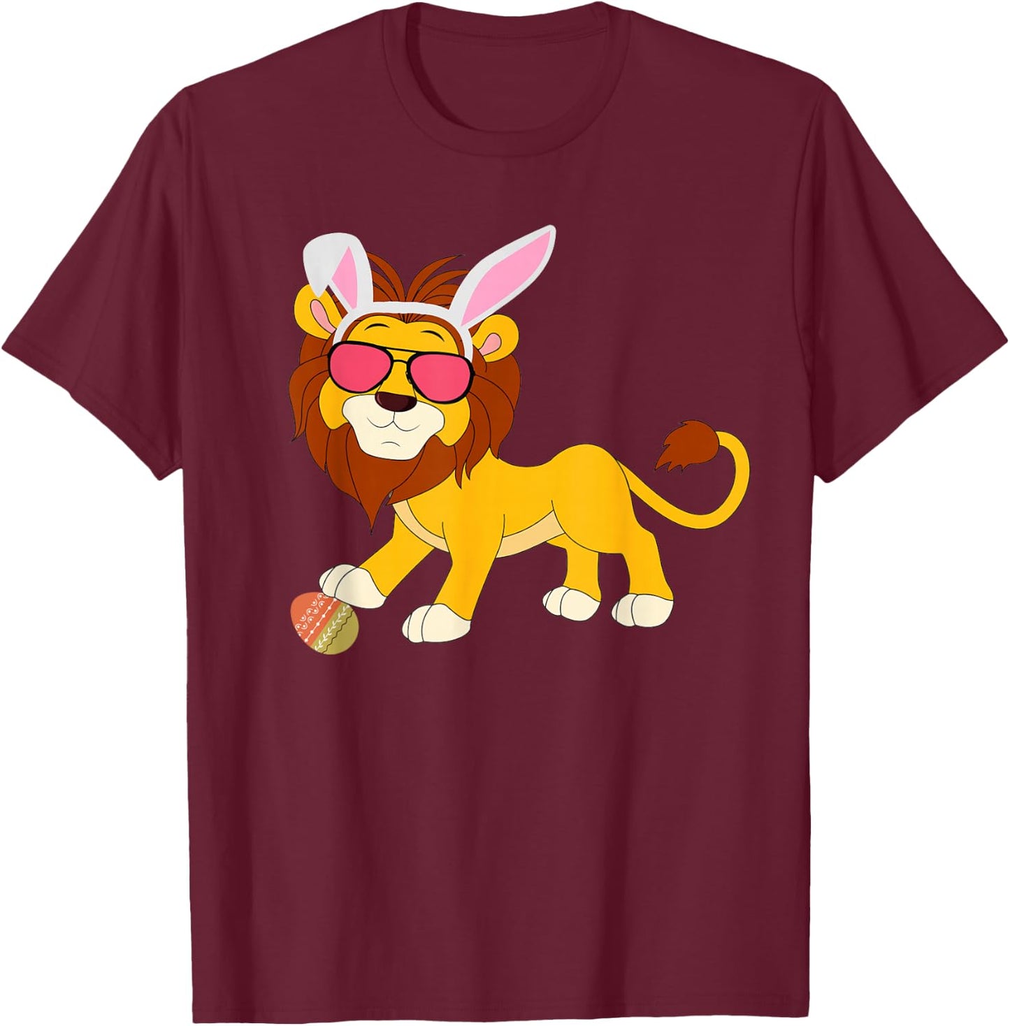 Lion Bunny Ears With Shades on an Easter Day Egg T-Shirt - T-Shirt | Maroon