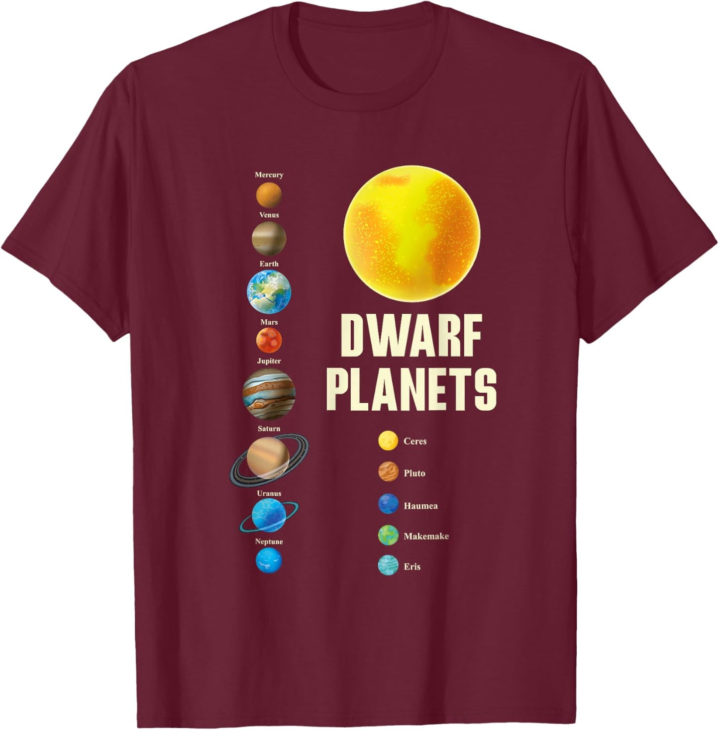 Solar System Children and Adults Dwarf Planets Gift T-Shirt - T-Shirt | Maroon