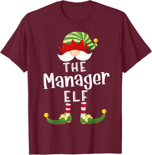 Manager Elf Group Christmas Funny Pajama Party T-Shirt - T-Shirt | Maroon