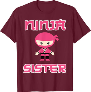 Woman Ninja Sister Girl Pink T-Shirt - T-Shirt | Maroon