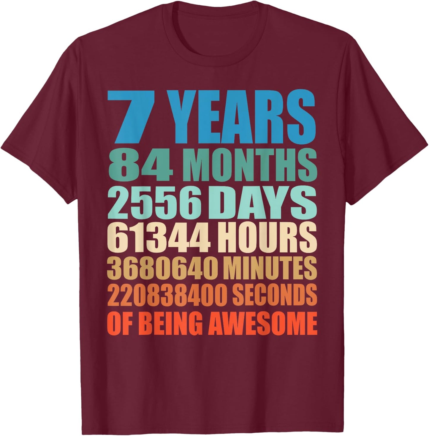 7 Years Old 7th Birthday Vintage Retro 84 Months T-Shirt - T-Shirt | Maroon