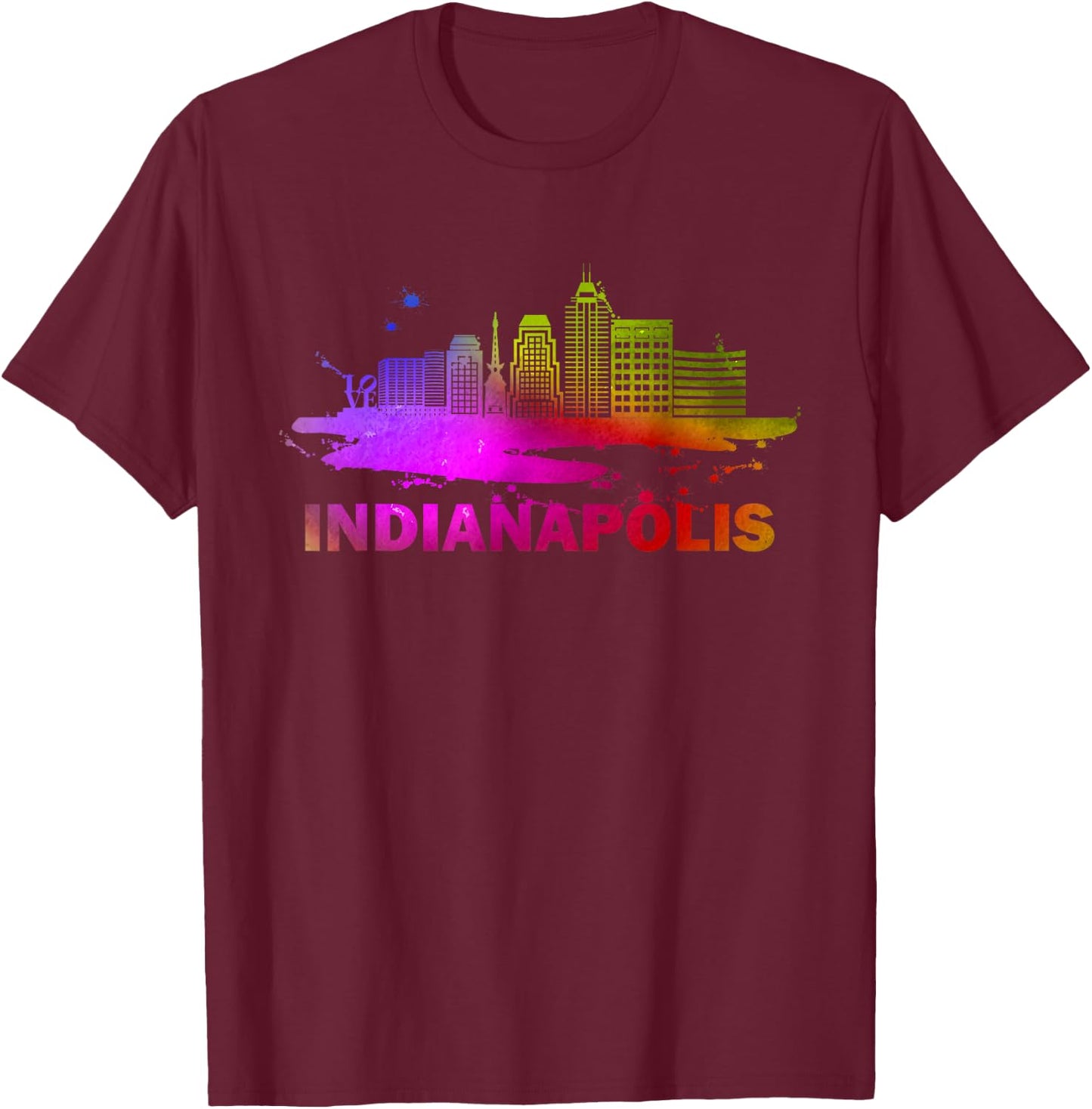 Indianapolis Indiana Home State Outfits & Designs Adult Retro Modern Fit Classic Fit Short Sleeve Black - Small - Modern Indianapolis Skyline Cityscape Souvenir T-Shirt - T-Shirt | Maroon