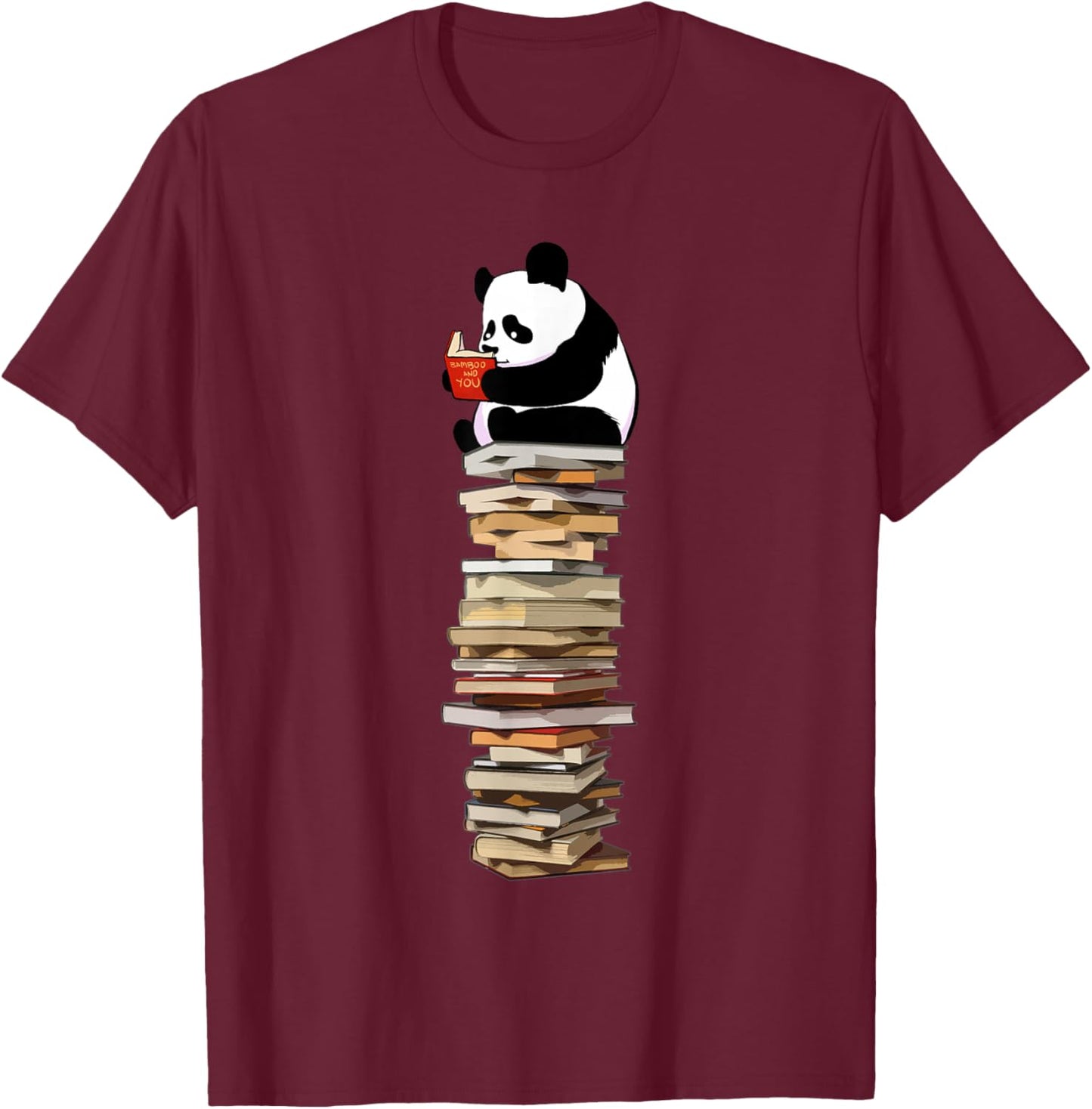Kawaii Reading books and tea Panda T-Shirt - T-Shirt | Maroon