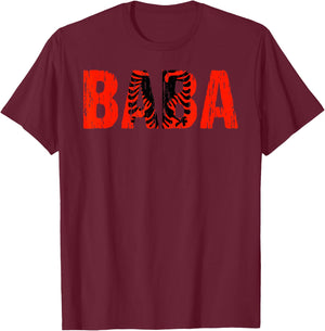 Baba Albanian Dad Father Albania Eagle Flag Distressed T-Shirt - T-Shirt | Maroon