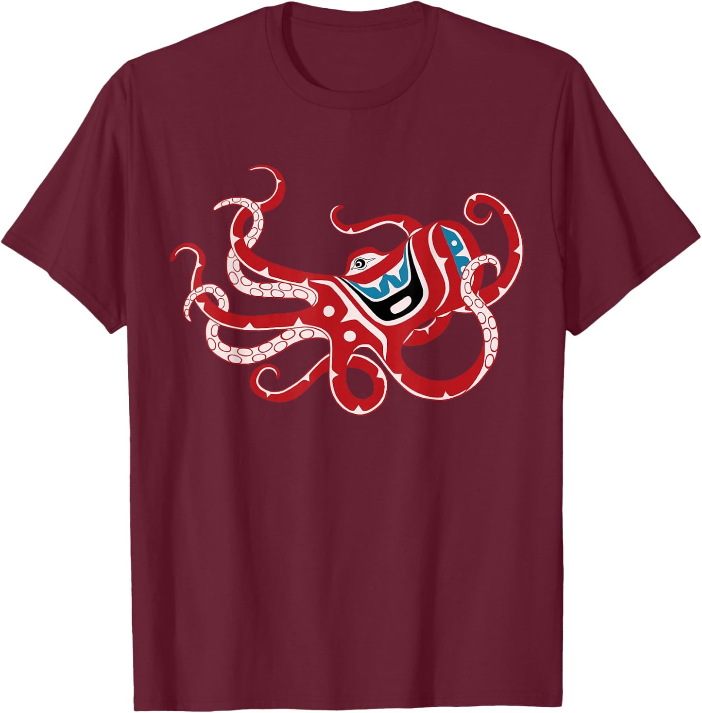PNW Octopus, Tlingit style T-Shirt - T-Shirt | Maroon