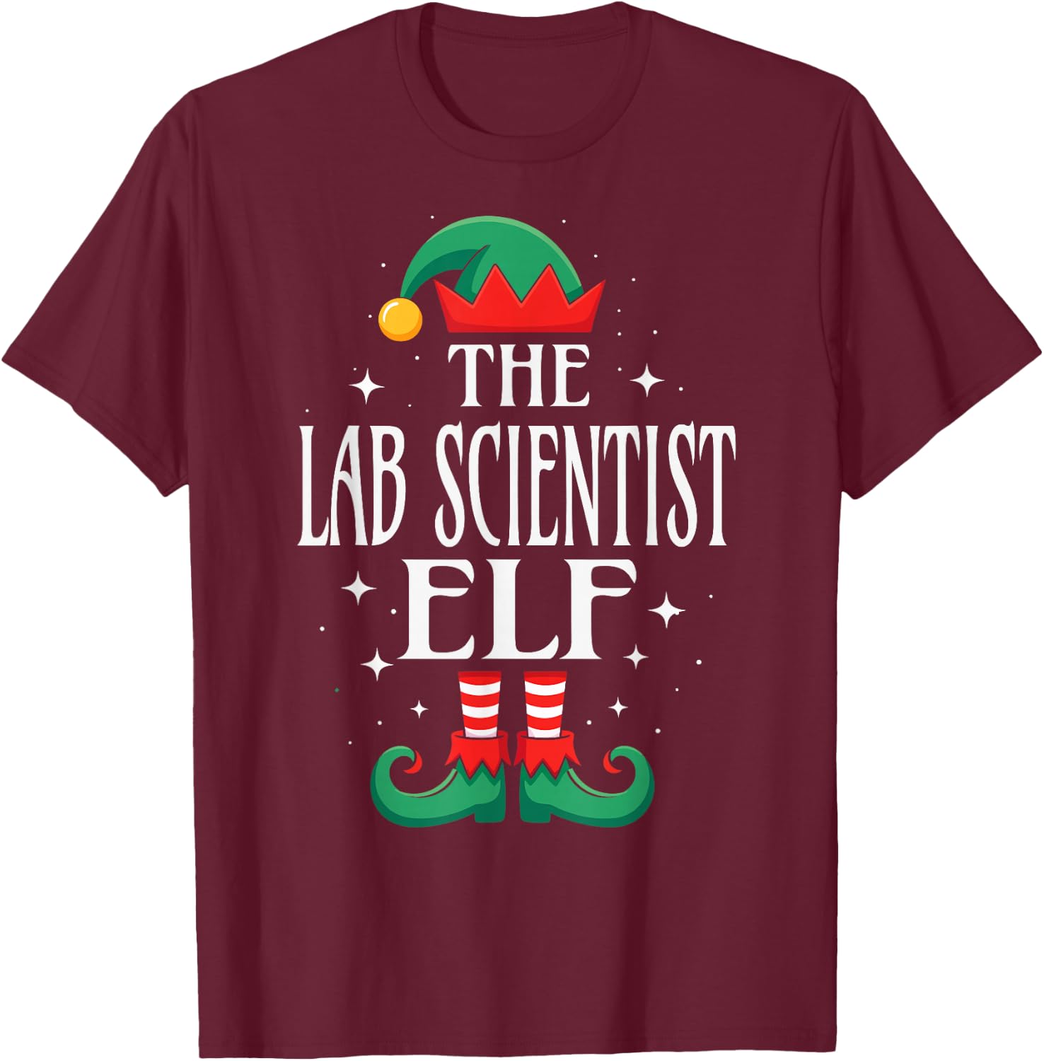 Lab Scientist Elf Job Title Funny Christmas Matching Xmas T-Shirt - T-Shirt | Maroon