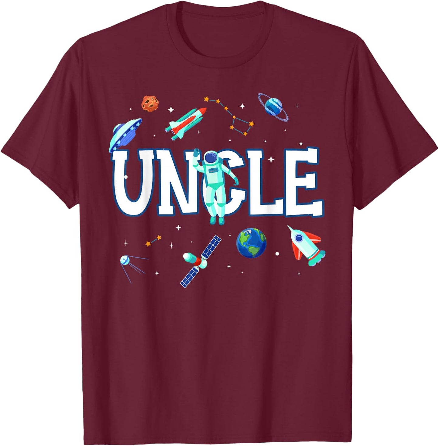 Uncle Astronaut Space Family Matching Birthday Party T-Shirt - T-Shirt | Maroon