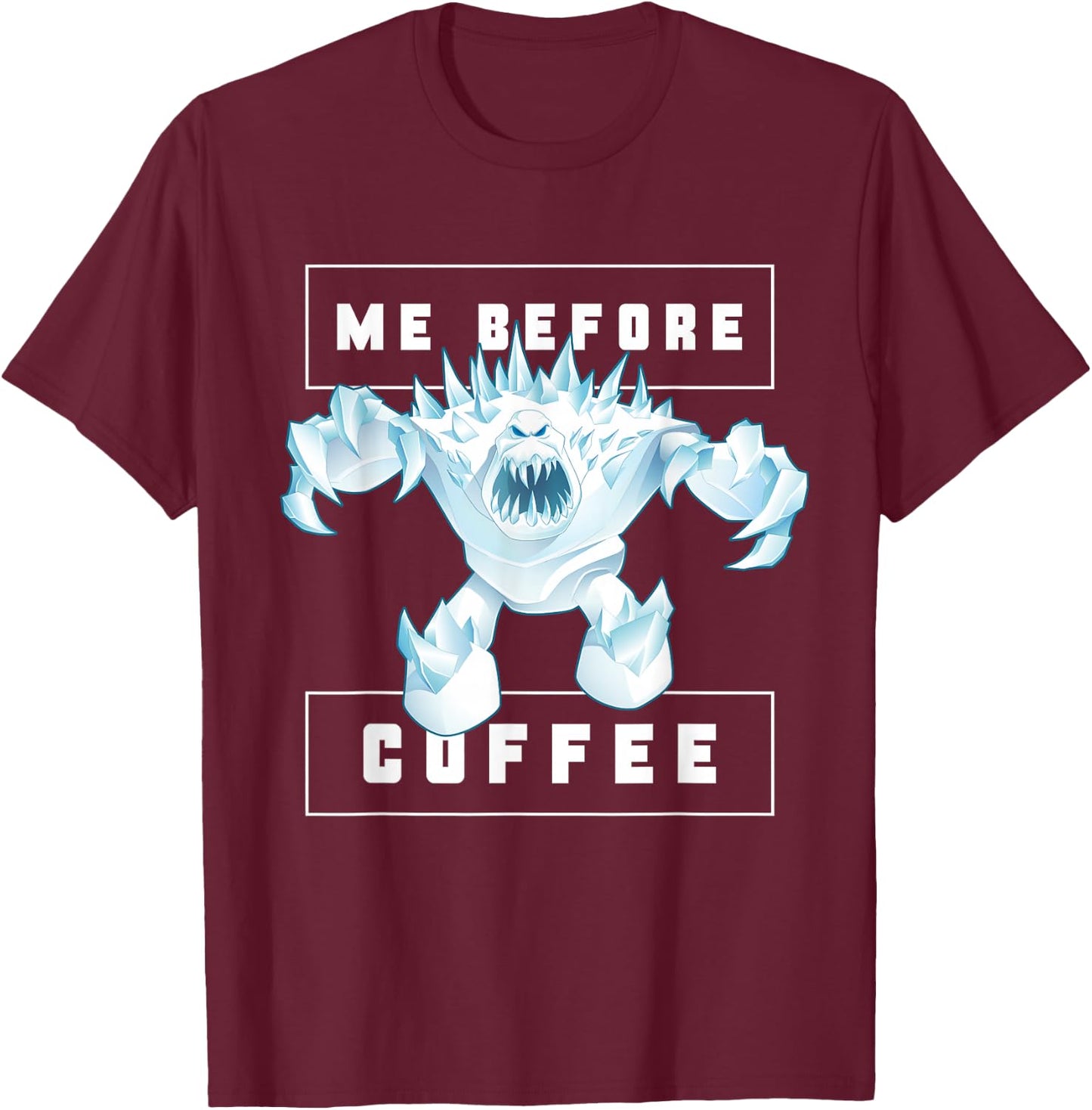 Disney Frozen Marshmallow Monster Me Before Coffee Funny T-Shirt - T-Shirt | Maroon