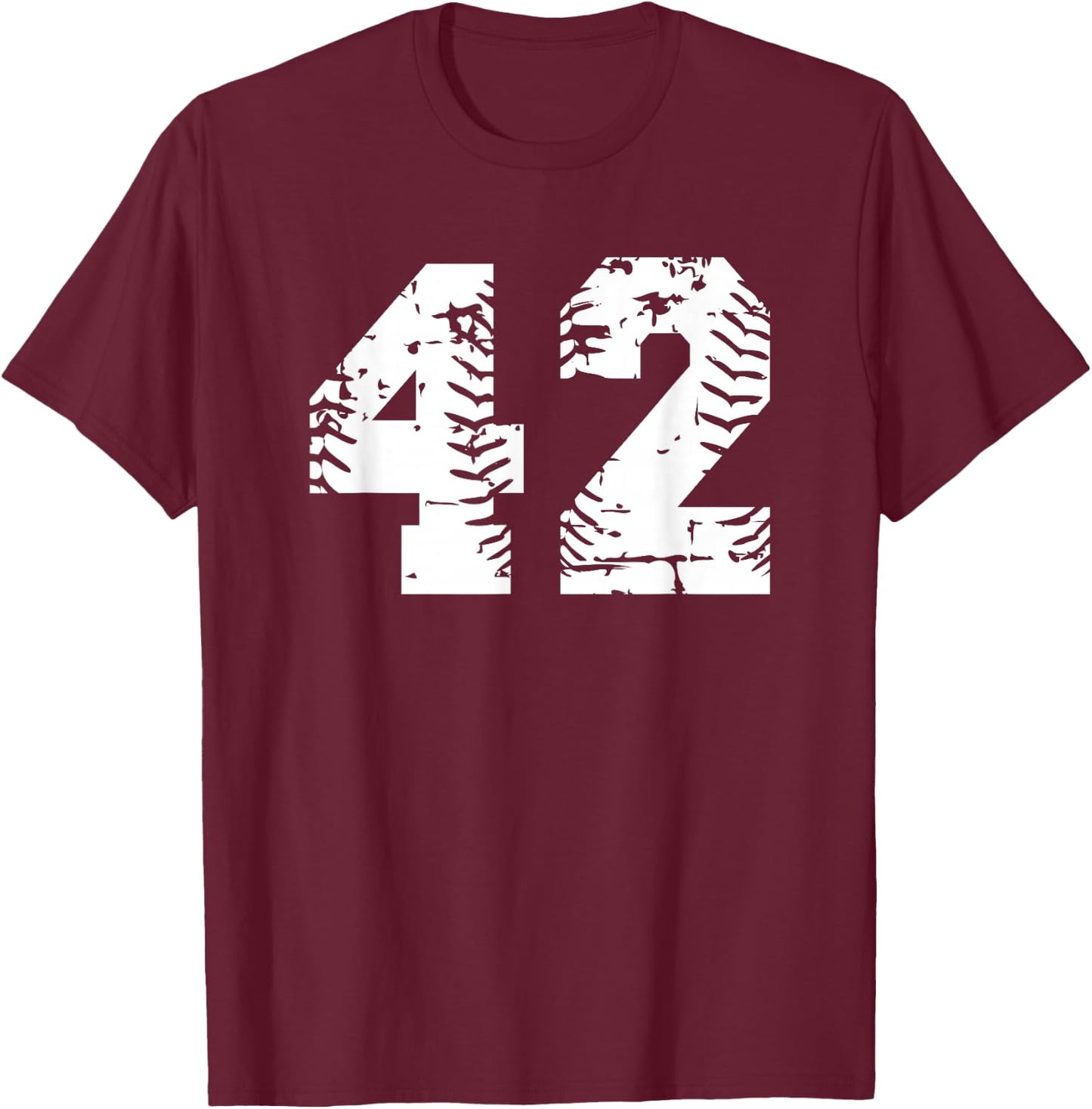 Number #42 Baseball Softball White Number T-Shirt - T-Shirt | Maroon