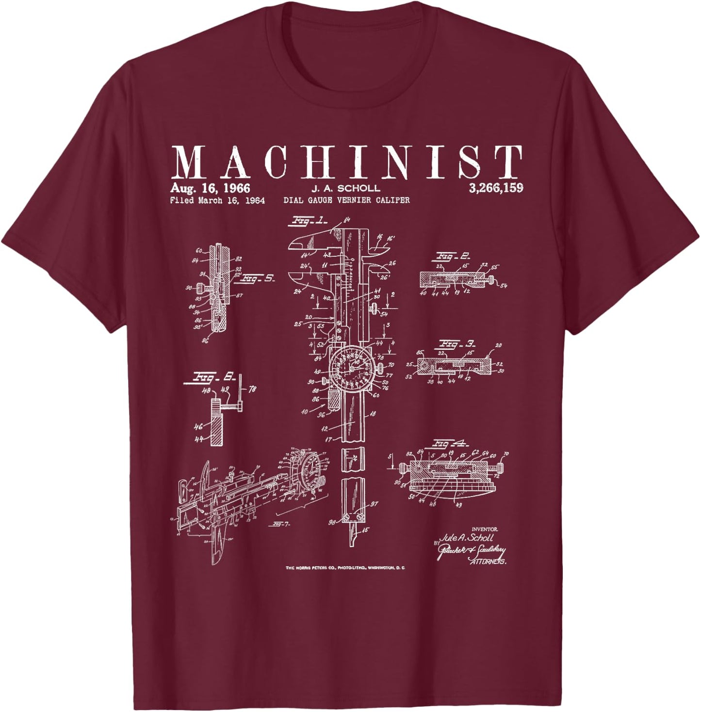 Funny Machinist Vintage Dial Caliper Patent Print Drawing T-Shirt - T-Shirt | Maroon