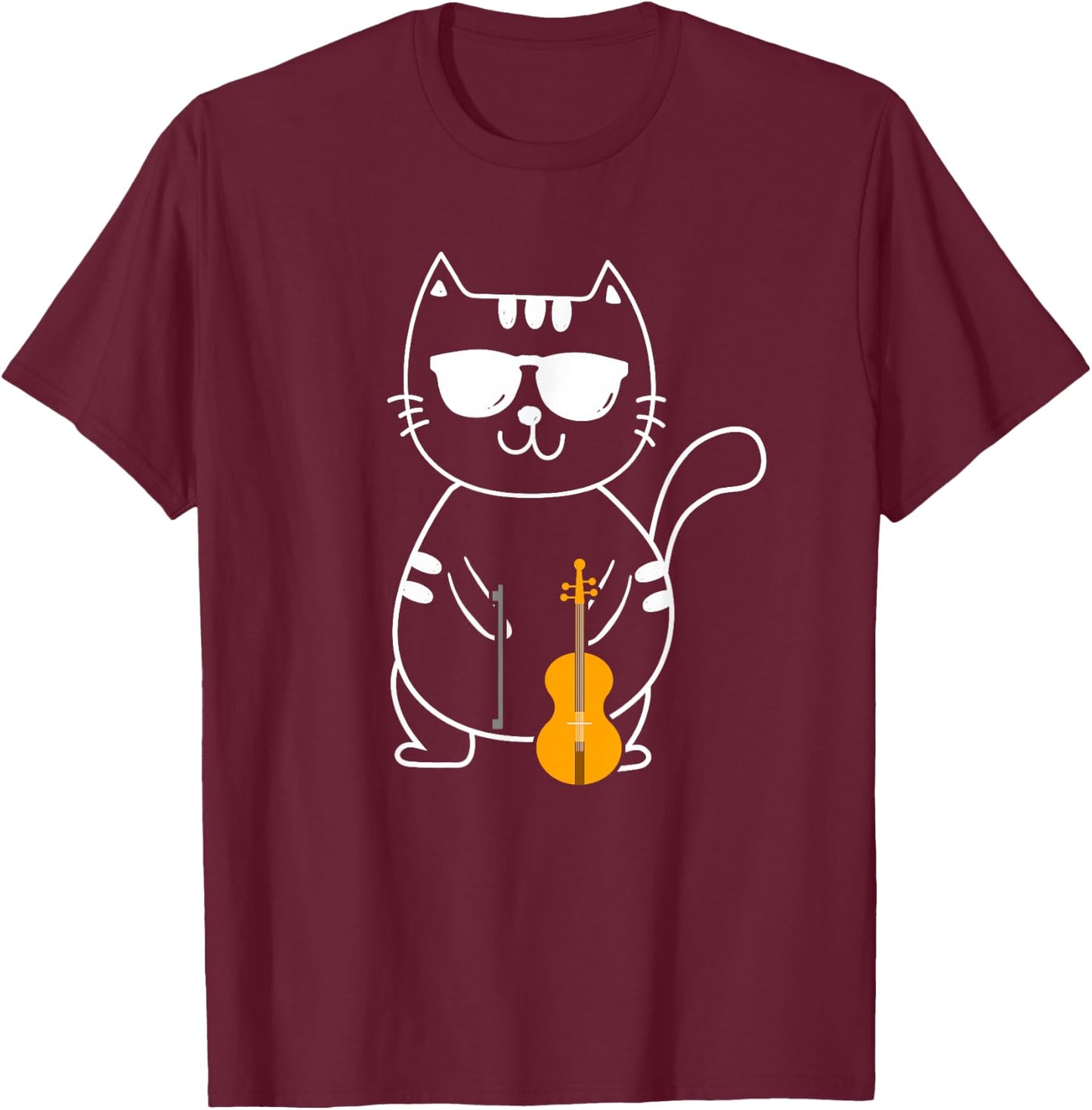 Violin Cat - Fiddle Player Orchestra Violinist Violoin T-Shirt - T-Shirt | Maroon