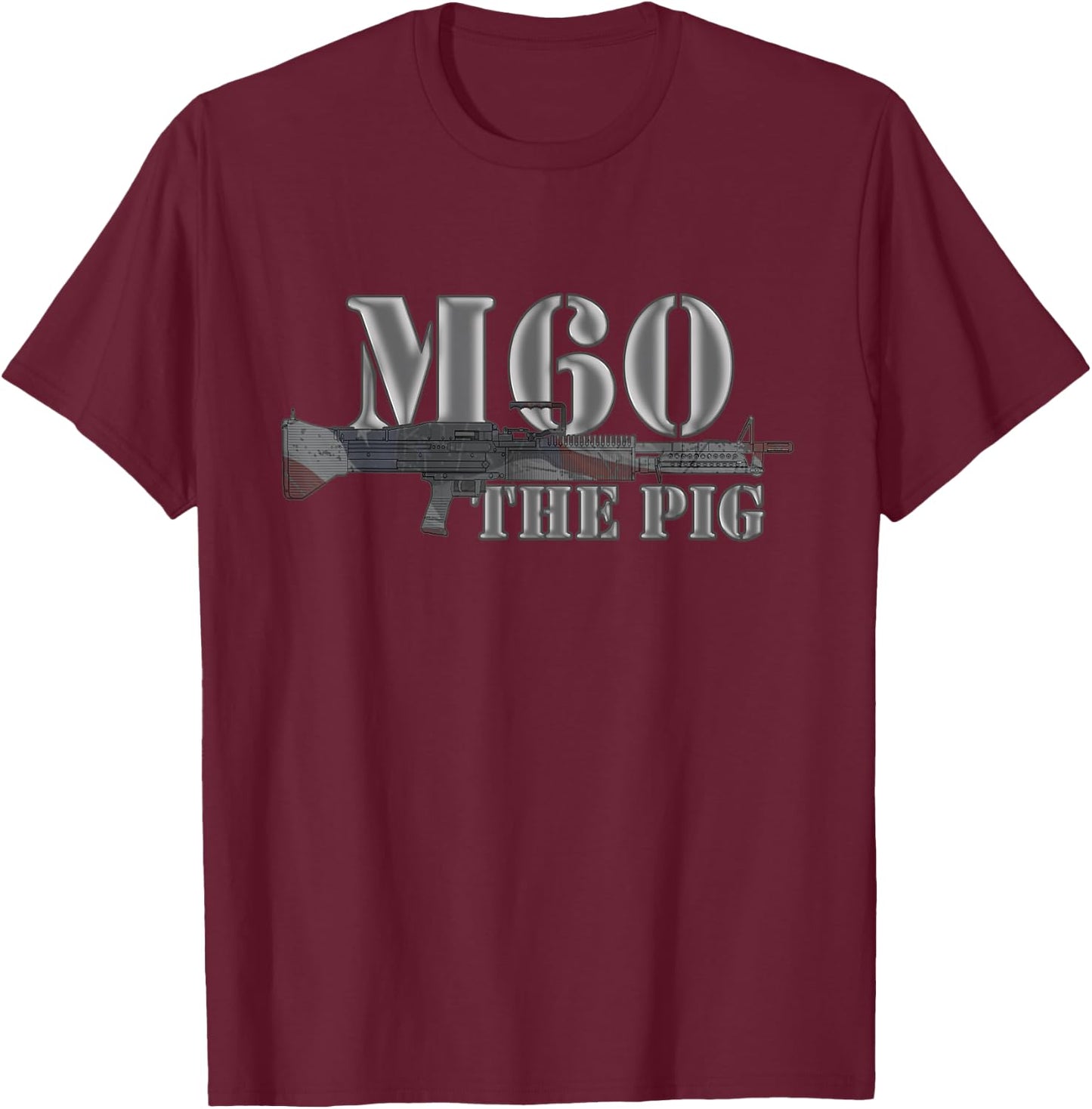 M60 Military Machine Gun American Flag Graphic Women Men T-Shirt - T-Shirt | Maroon