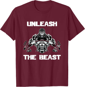 Unleash The Beast Gorilla Bodybuilding Motivational Gift T-Shirt - T-Shirt | Maroon