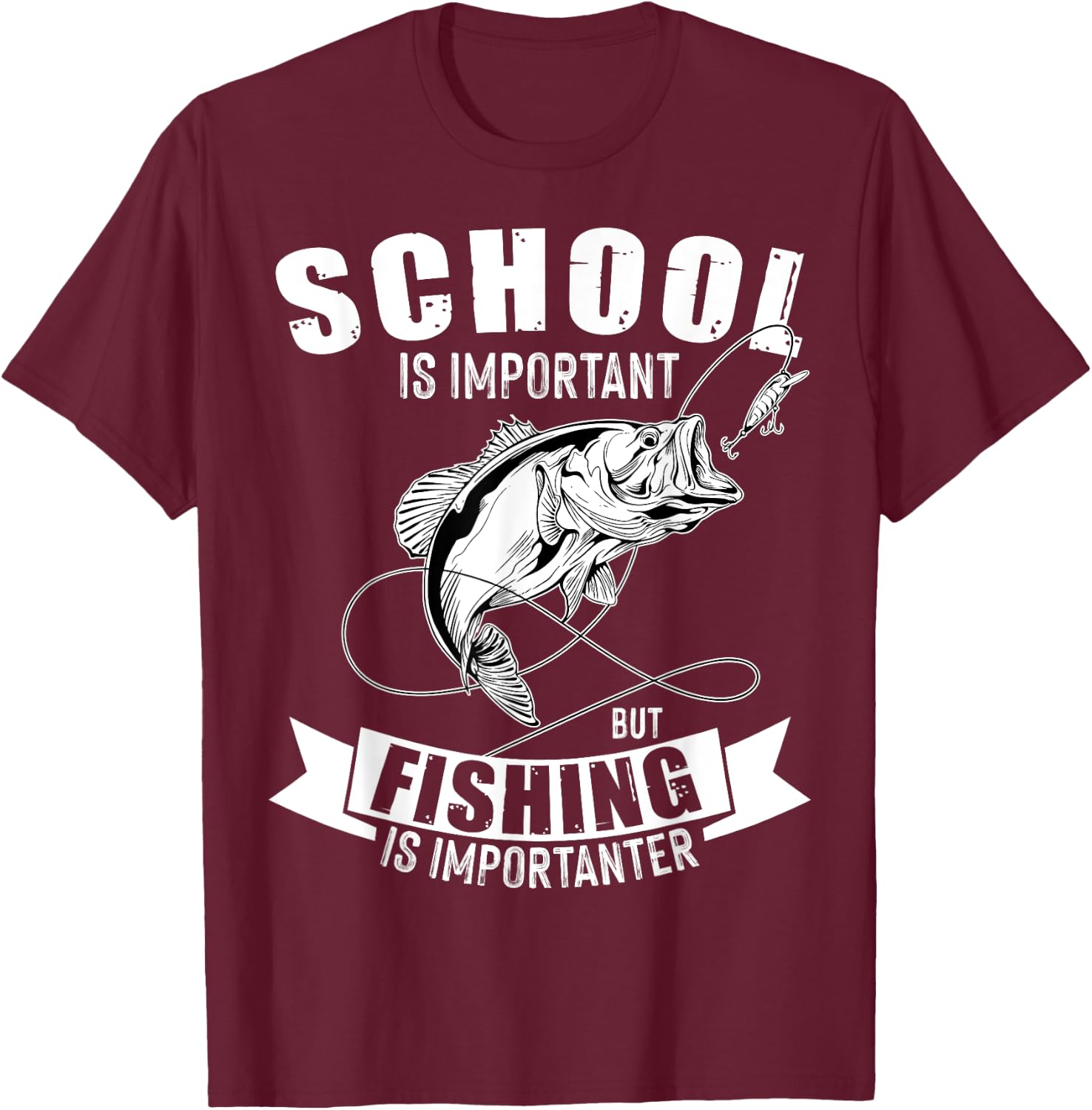 School Is Important But Fishing Is Importanter Vintage T-Shirt - T-Shirt | Maroon