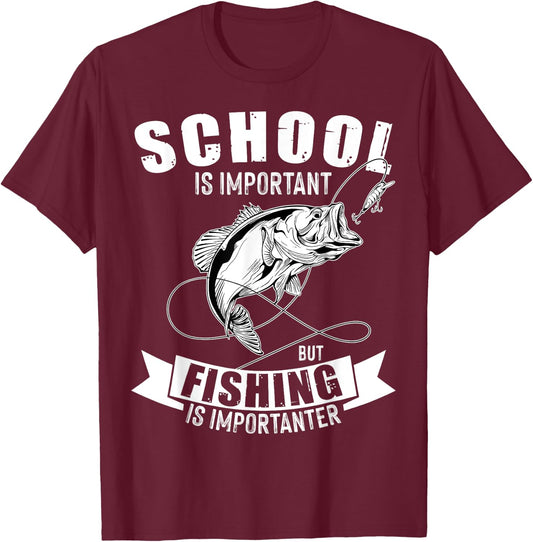 School Is Important But Fishing Is Importanter Vintage T-Shirt - T-Shirt | Maroon