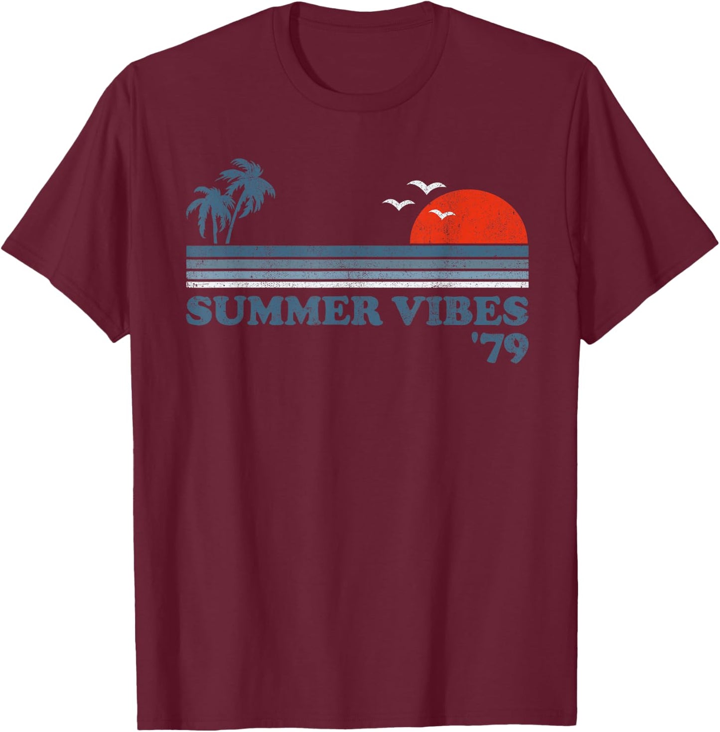 Summer Vibes Vintage Beach Retro Sunset 70's Vacation T-Shirt - T-Shirt | Maroon