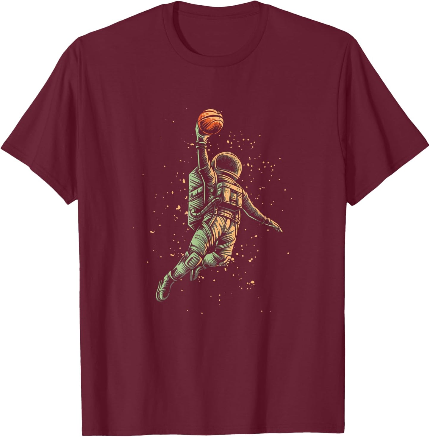 Basketball Astronaut Ball Sports Dribbling Dunking Hoop Fan T-Shirt - T-Shirt | Maroon