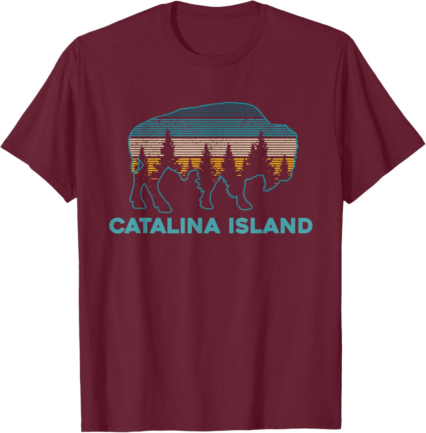 Catalina Island Bison Vintage Souvenir T-Shirt - T-Shirt | Maroon
