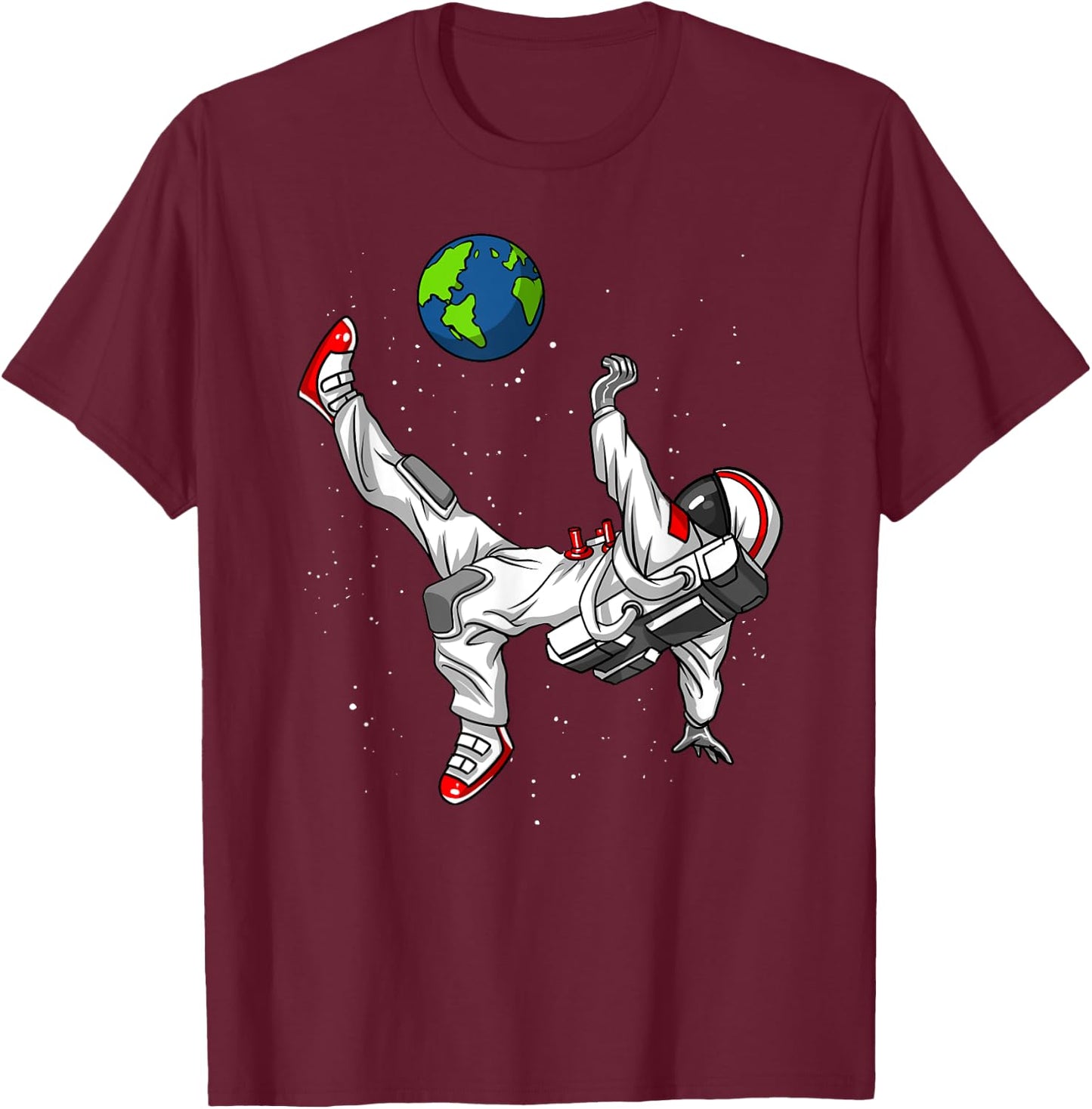 Space Astronaut Soccer Player Planet Earth Boys Men Kids T-Shirt - T-Shirt | Maroon