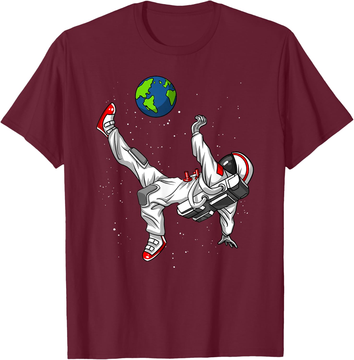 Space Astronaut Soccer Player Planet Earth Boys Men Kids T-Shirt - T-Shirt | Maroon