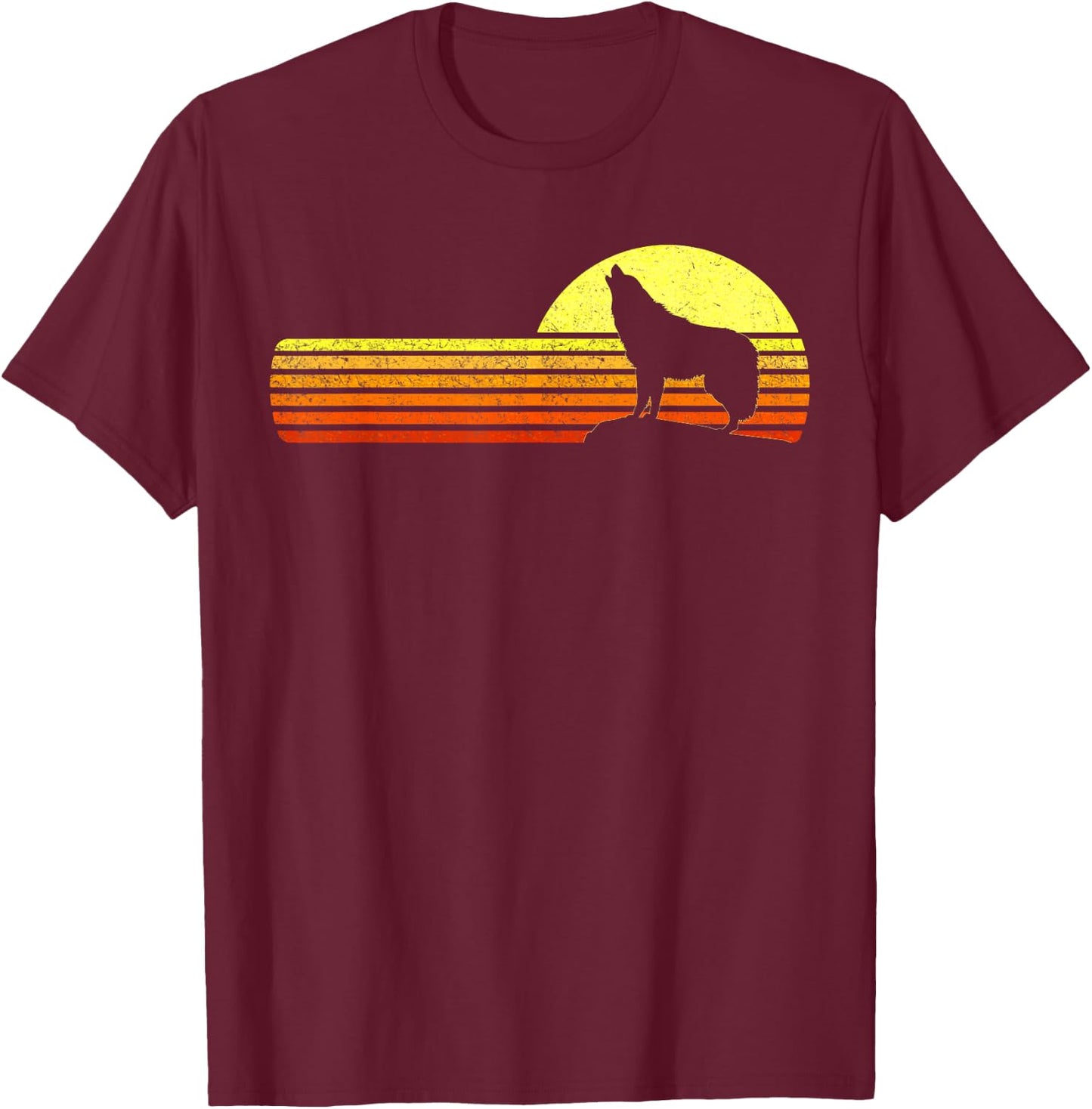 Alpha Wolf Retro Vintage Sun I Love Wolves Men's Women's T-Shirt - T-Shirt | Maroon