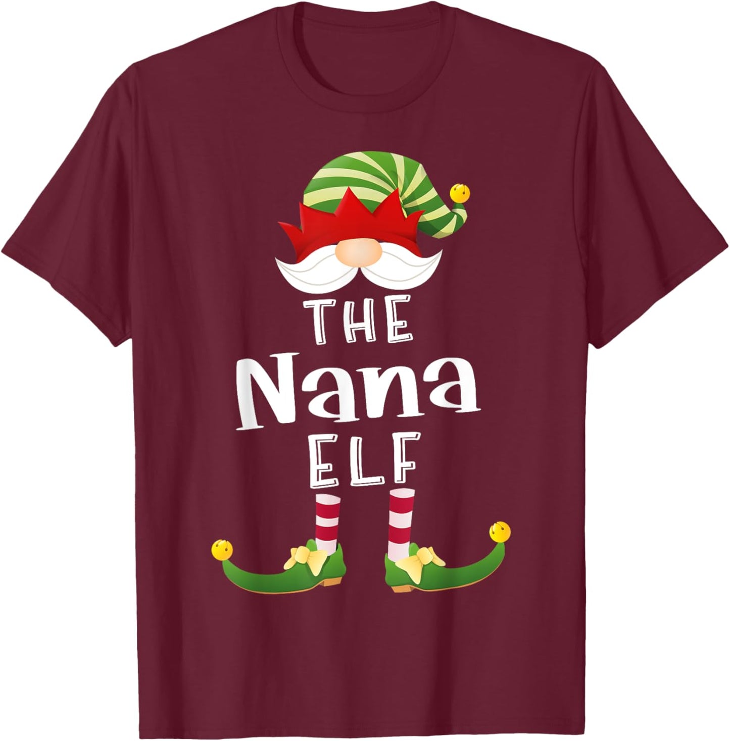 Nana Elf Group Christmas Funny Pajama Party T-Shirt - T-Shirt | Maroon