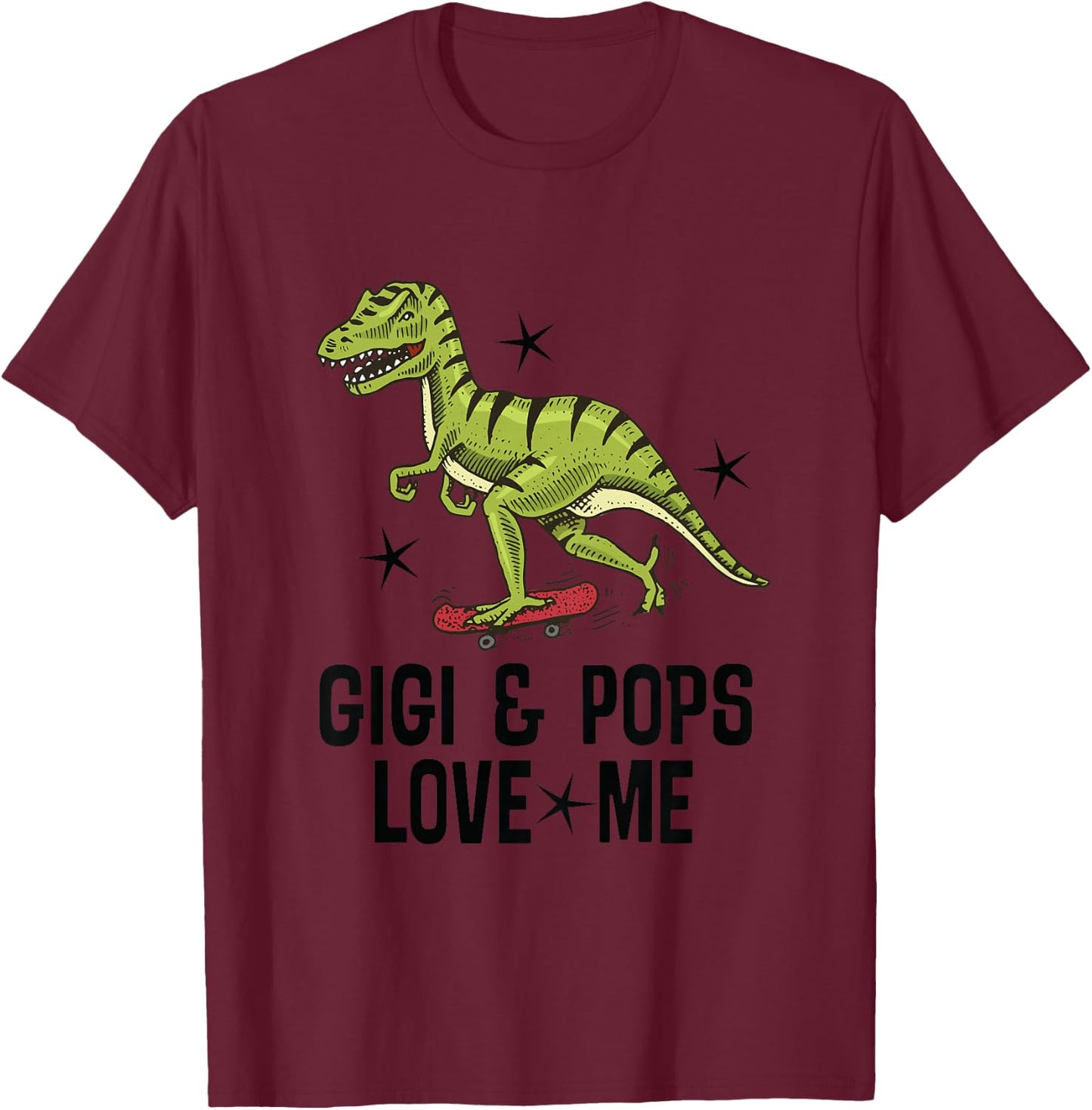 Kids Gigi and Pops Love Me Grandson Dinosaur T-Shirt - T-Shirt | Maroon