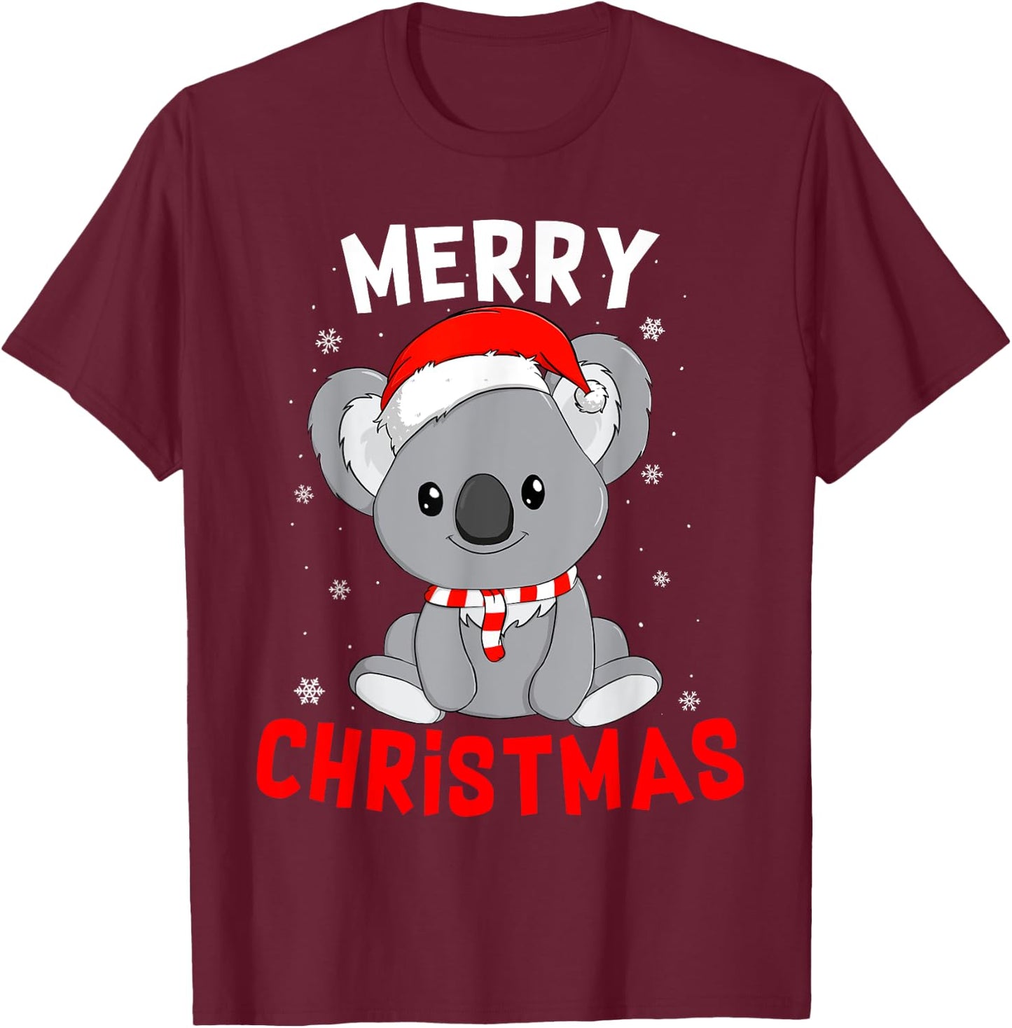 Cute Koala Santa Hat Merry Christmas xmas Gift Women Kids 2 T-Shirt - T-Shirt | Maroon