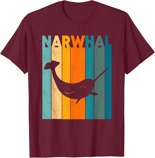 Narwhal Retro Vintage Narwhale Unicorn Of The Sea Whale T-Shirt - T-Shirt | Maroon