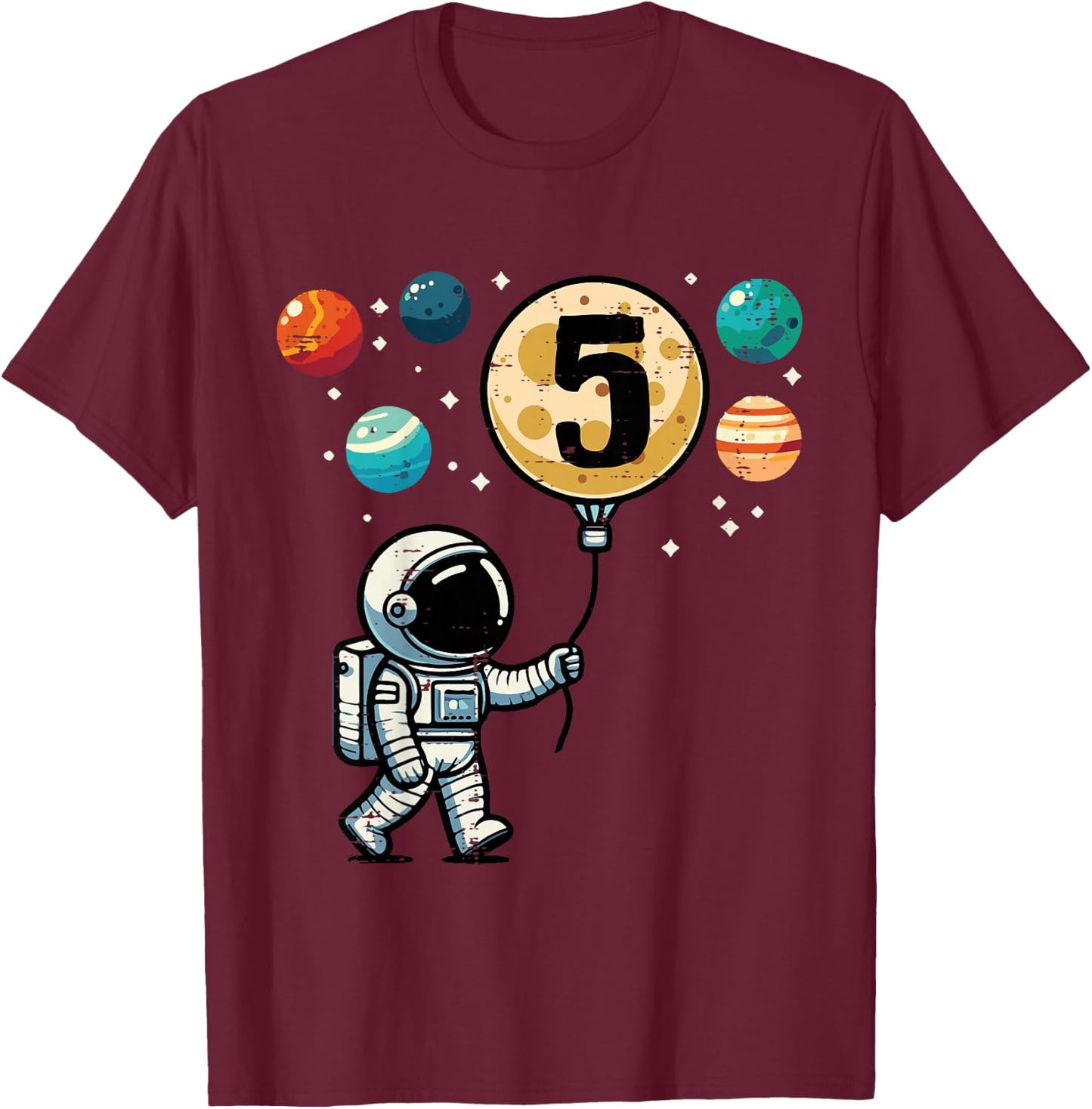 Kids 5th Birthday Astronaut Planets 5 Year Old Bday Boys Kids T-Shirt - T-Shirt | Maroon