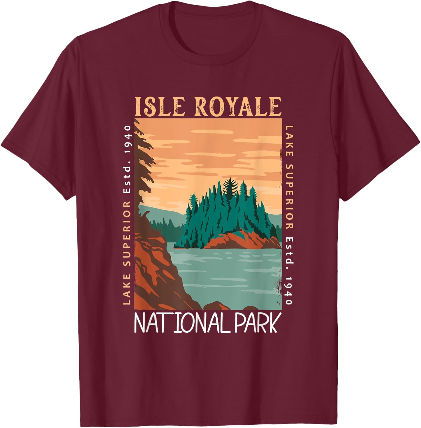 Isle Royale National Park Lake Superior Distressed Vintage T-Shirt - T-Shirt | Maroon