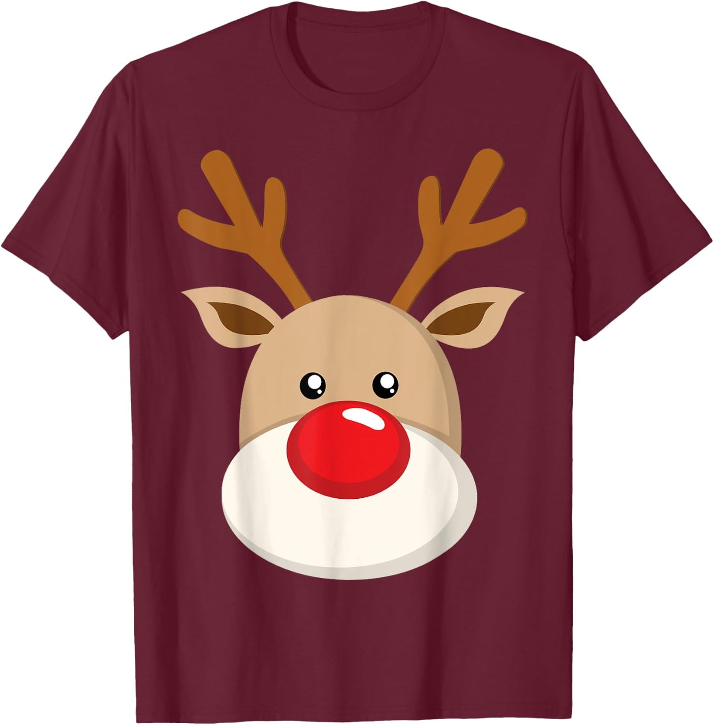 Cute Reindeer Rudolph Red Nose Christmas Antlers T-Shirt - T-Shirt | Maroon