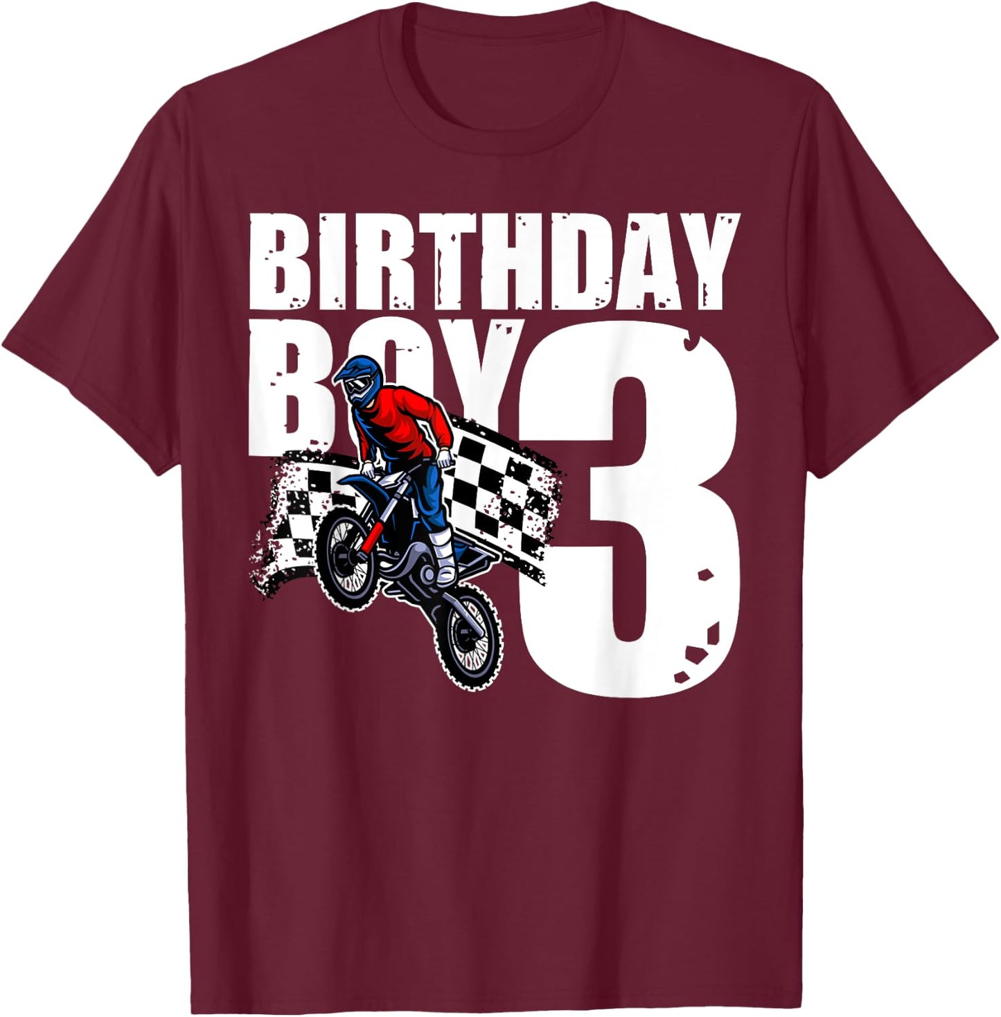3 Years Old Birthday Boy Family Matching Motorcycle Biker T-Shirt - T-Shirt | Maroon