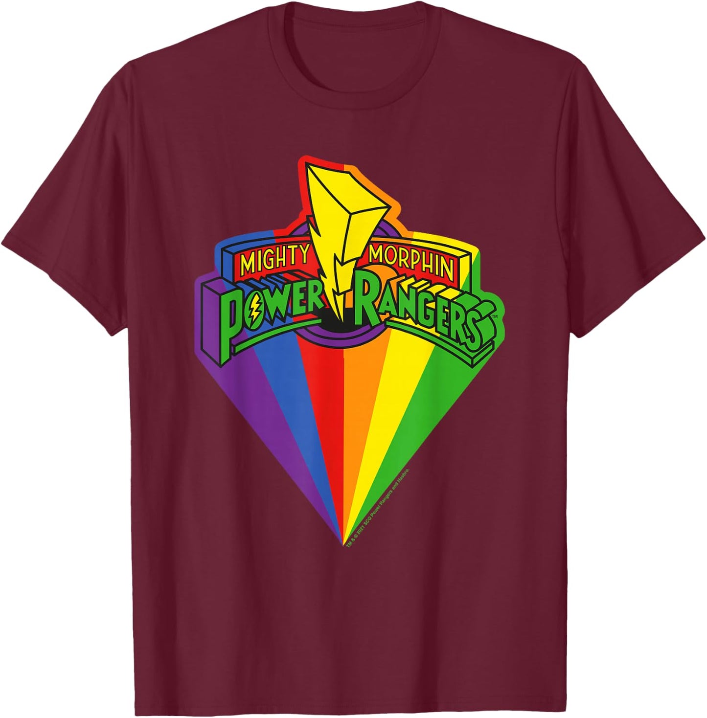 Power Rangers Rainbow Prism And Classic Logo T-Shirt - T-Shirt | Maroon