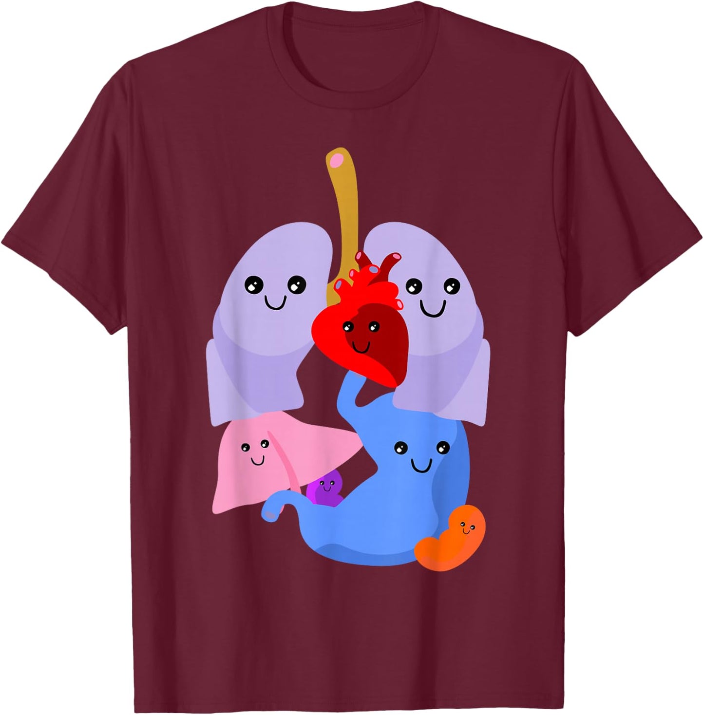 Anatomy Physiology Heart Lungs Vital Organs Illustration T-Shirt - T-Shirt | Maroon