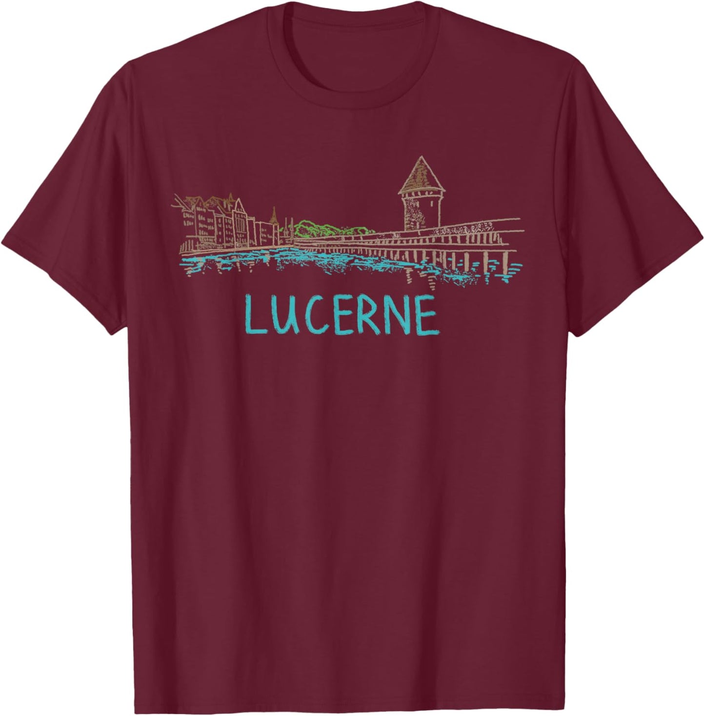 Lucerne Switzerland Art Gift Men Women T-Shirt - T-Shirt | Maroon