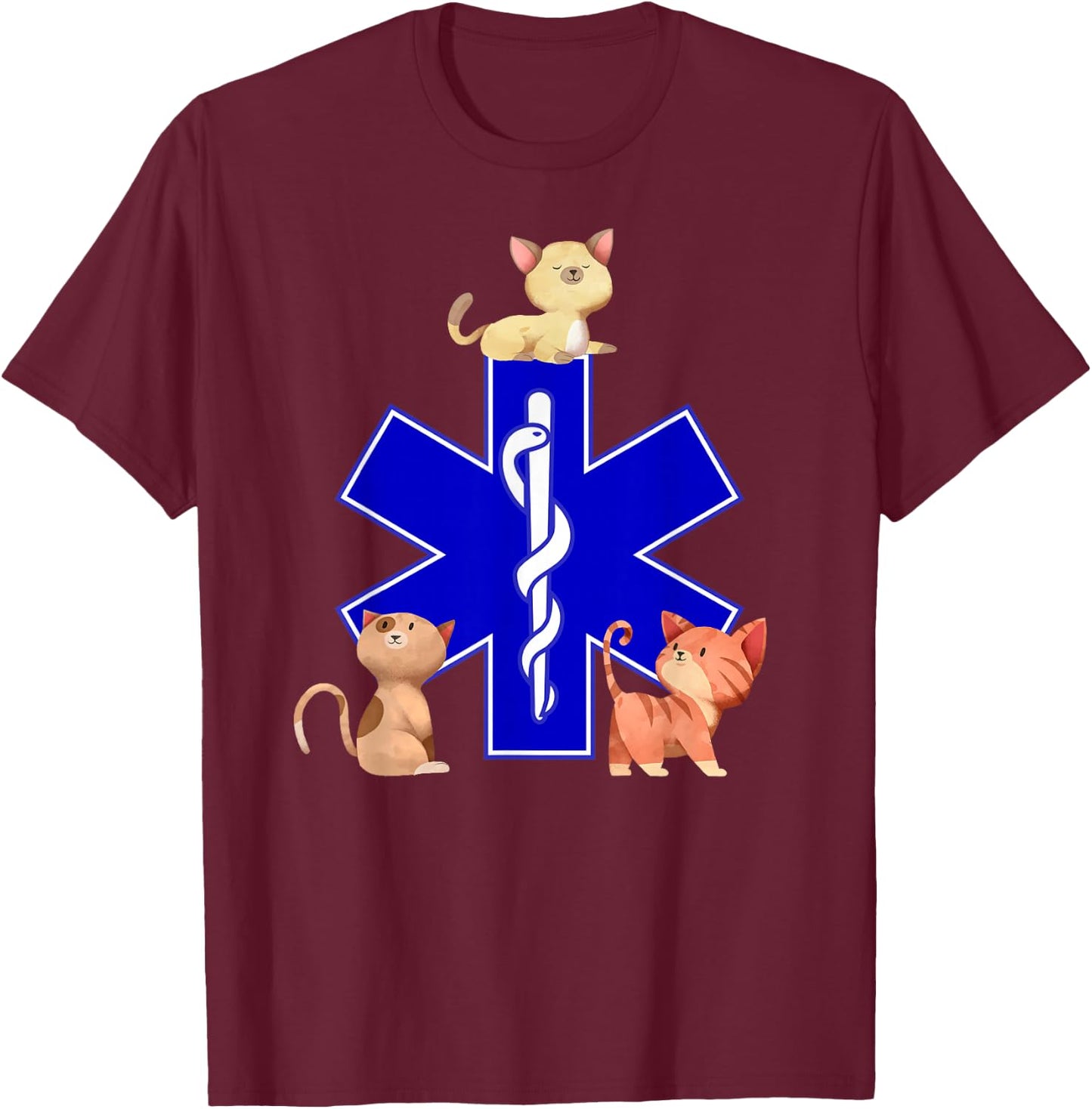 EMS Cat Lover Cute Cats EMT Cat Mom EMS Star of Life Gift T-Shirt - T-Shirt | Maroon